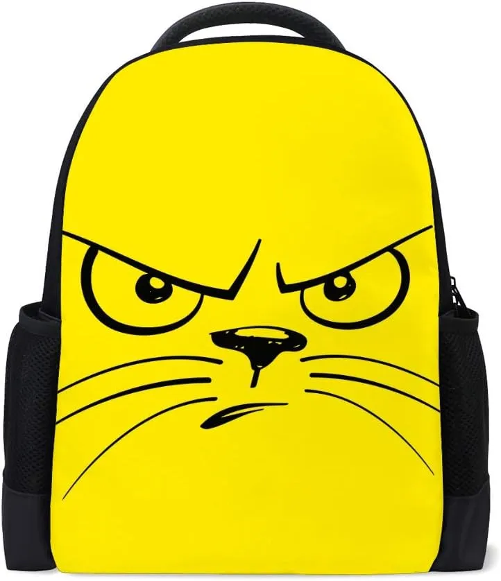 Kuizee Backpack Daypack Daily Rucksack Cartoon Unhappy Cat Face Book Bags Casual Bags Durable Polyester College School Travel 11×16Inch