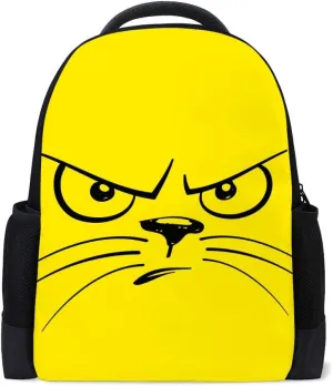 Kuizee Backpack Daypack Daily Rucksack Cartoon Unhappy Cat Face Book Bags Casual Bags Durable Polyester College School Travel 11×16Inch