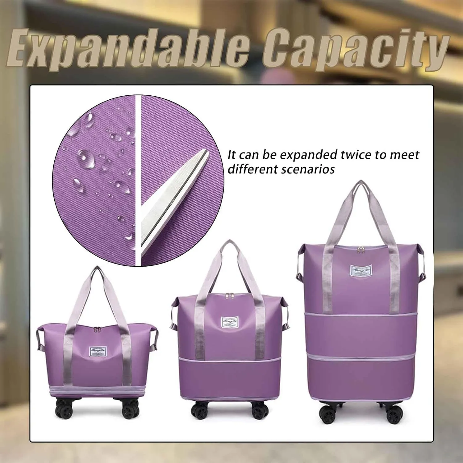 Kulken Travel Bag with Wheels, 2025 Expandable Waterproof Large Capacity Travel Bag with Removable Universal Wheel (Purple)