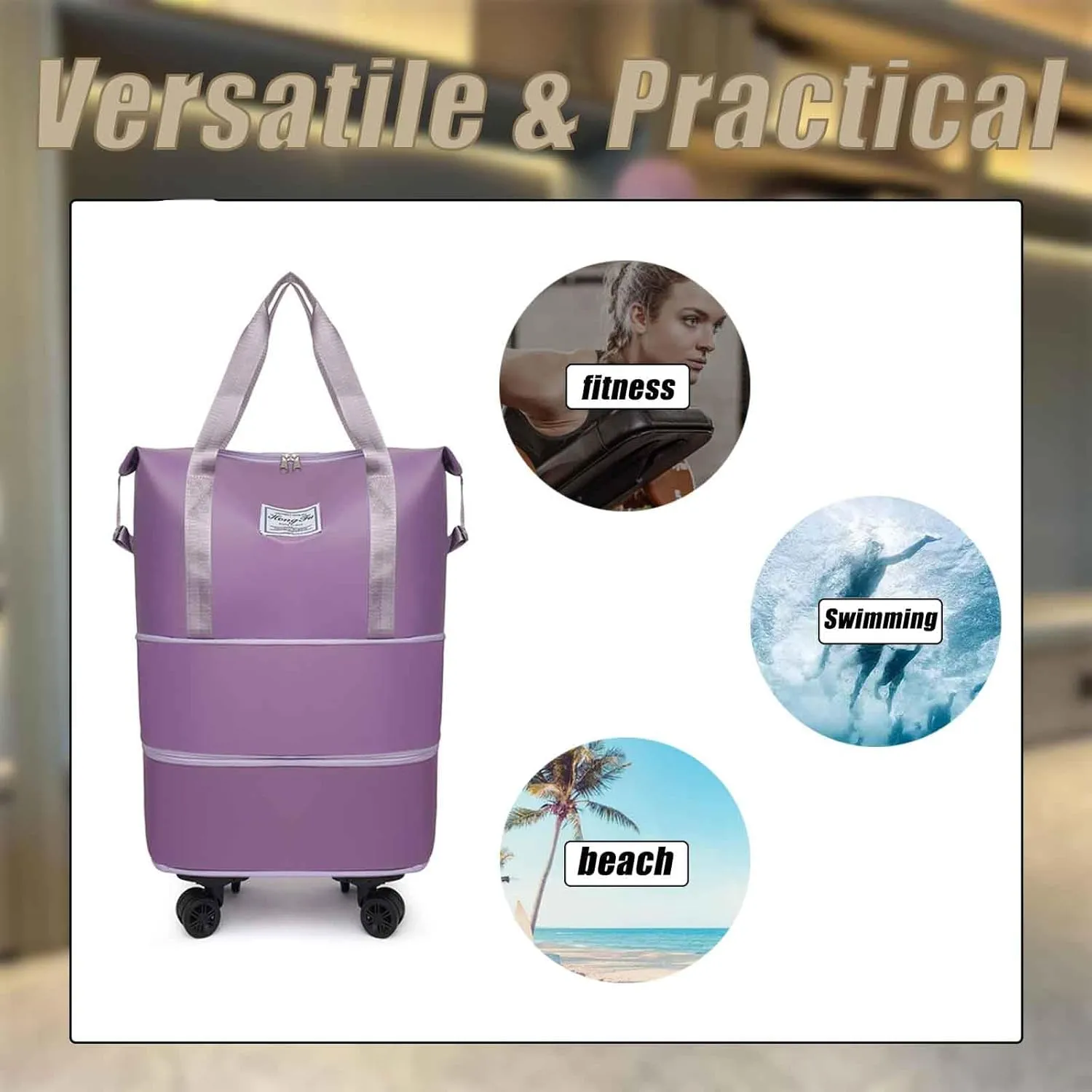 Kulken Travel Bag with Wheels, 2025 Expandable Waterproof Large Capacity Travel Bag with Removable Universal Wheel (Purple)