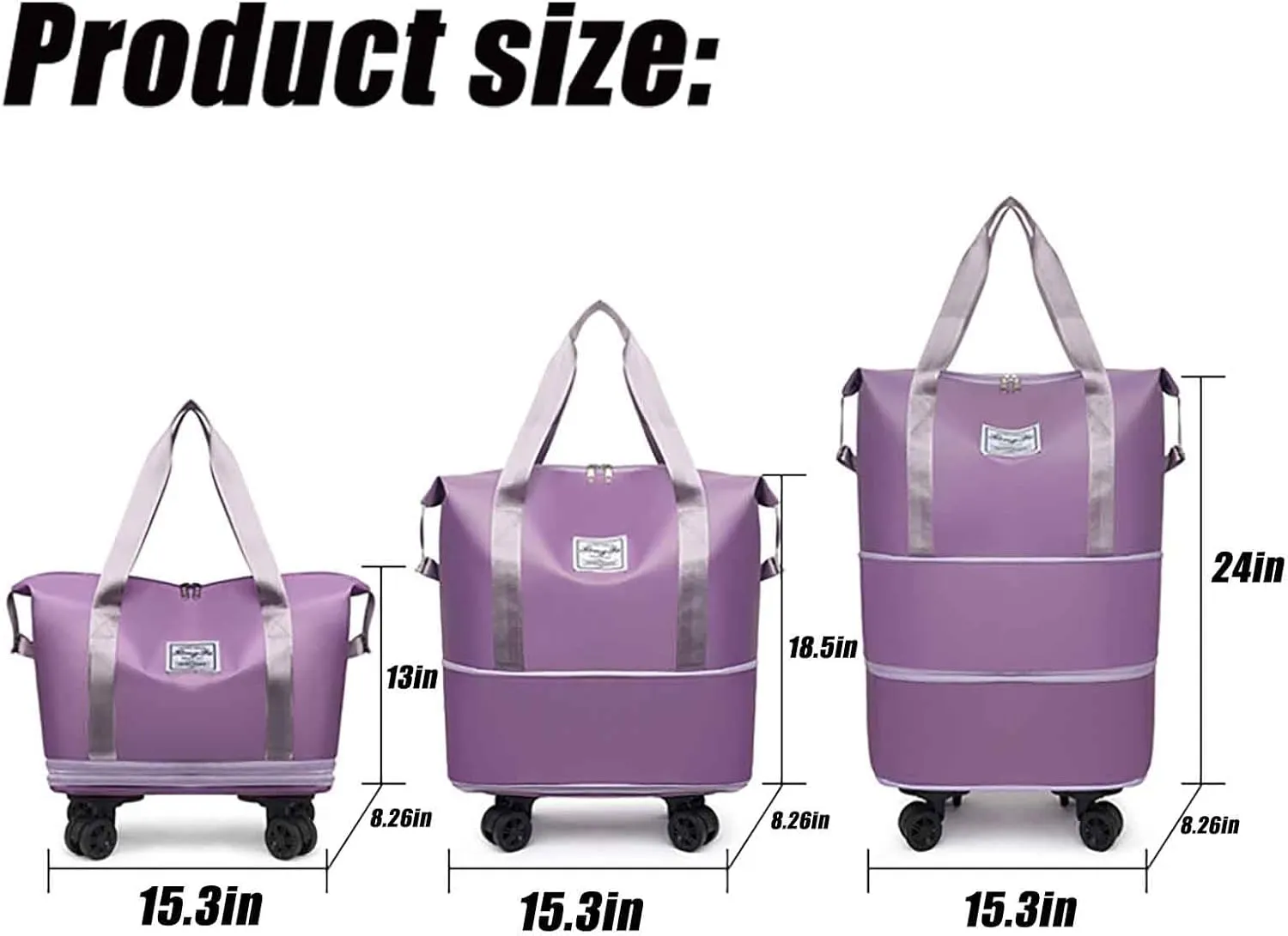 Kulken Travel Bag with Wheels, 2025 Expandable Waterproof Large Capacity Travel Bag with Removable Universal Wheel (Purple)