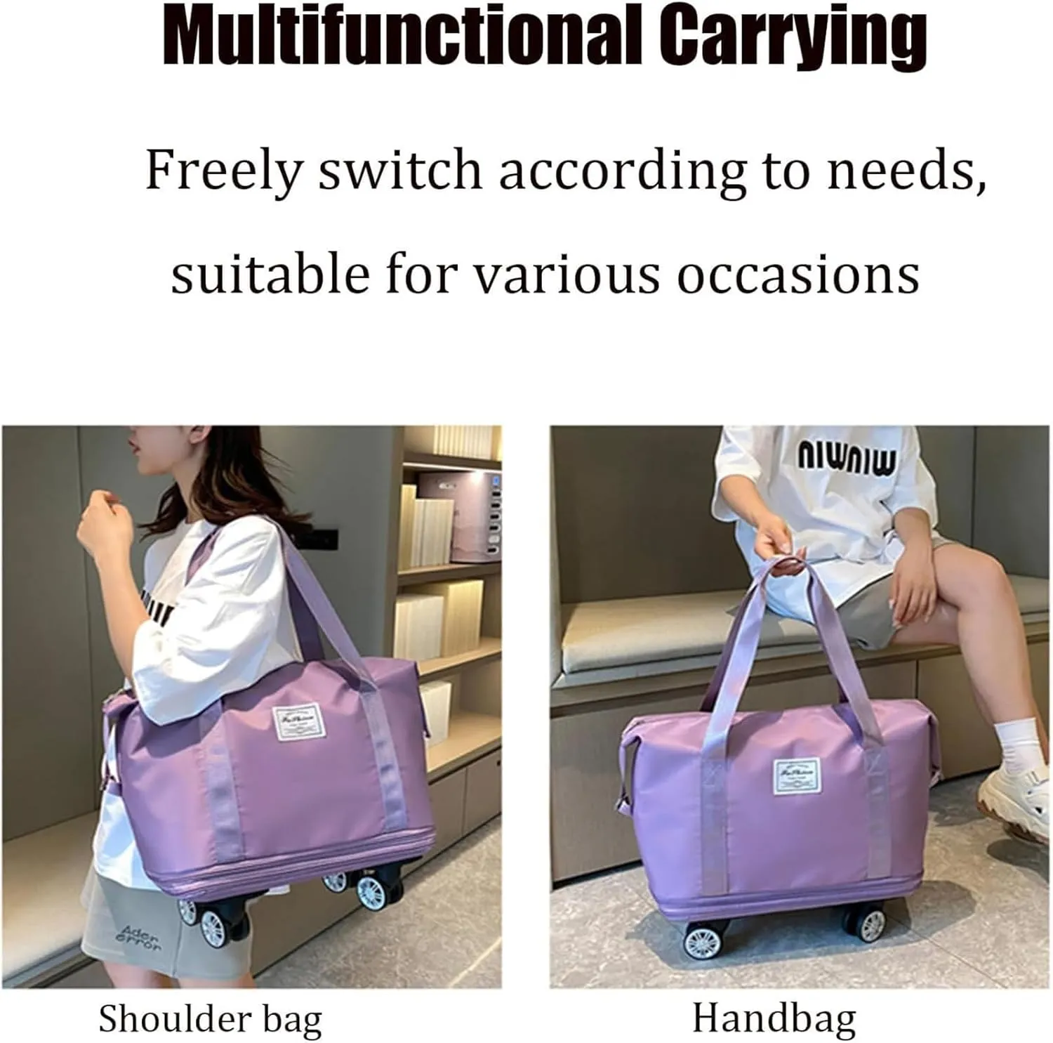 Kulken Travel Bag with Wheels, 2025 New Large Capacity Travel Bag Expandable Foldable, Universal Wheel Removable (Light blue)