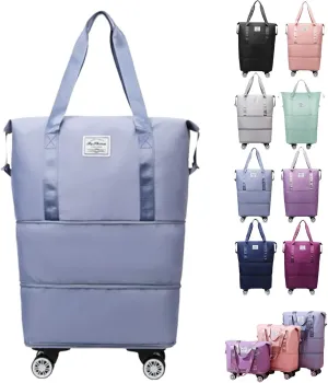 Kulken Travel Bag with Wheels, 2025 New Large Capacity Travel Bag Expandable Foldable, Universal Wheel Removable (Light blue)
