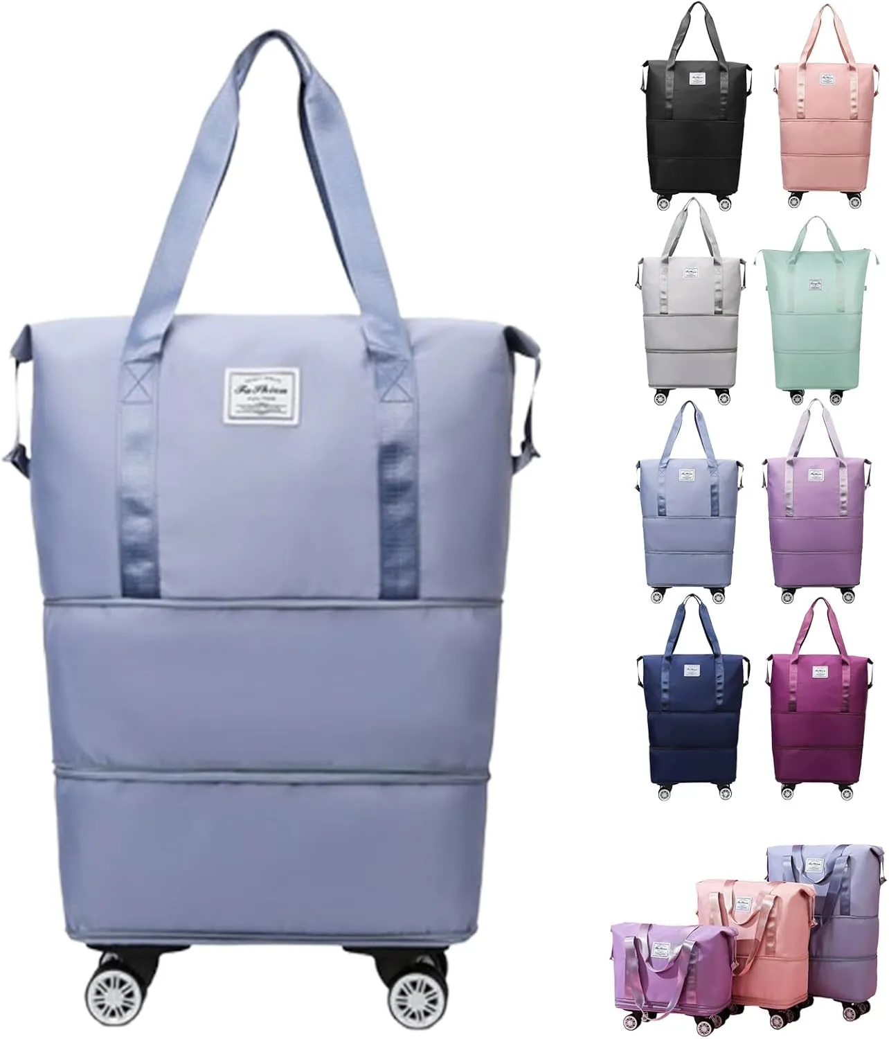 Kulken Travel Bag with Wheels, 2025 New Large Capacity Travel Bag Expandable Foldable, Universal Wheel Removable (Light blue)