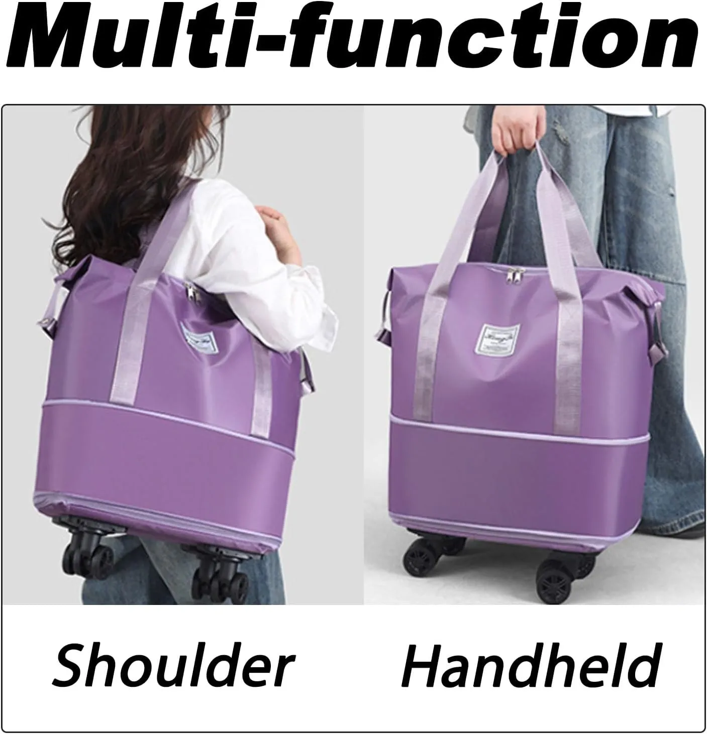 Kulken Travel Bag with Wheels, 2025 New Large Expandable Capacity Travel Bag, Universal Wheel Removable (Dark Purple)