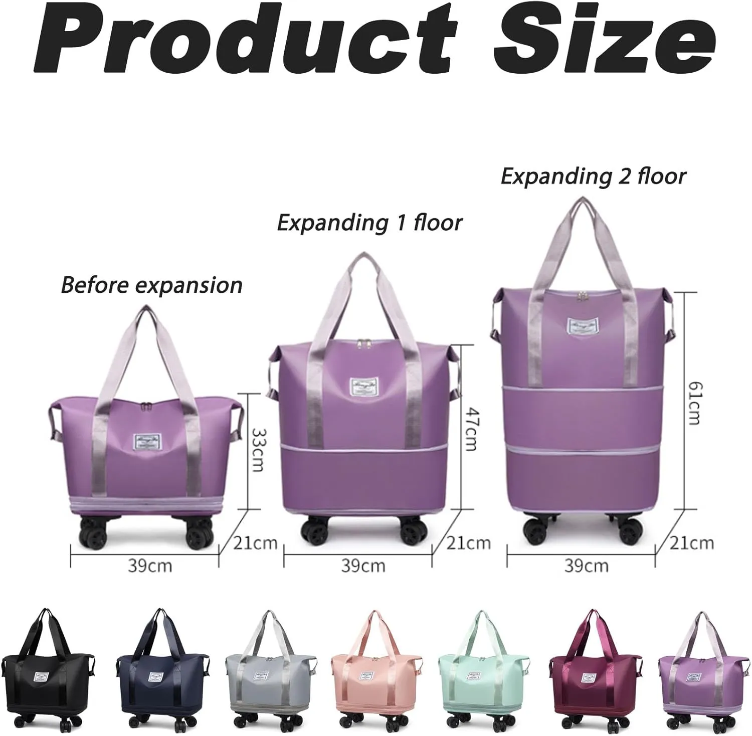 Kulken Travel Bag with Wheels, 2025 New Large Expandable Capacity Travel Bag, Universal Wheel Removable (Dark Purple)