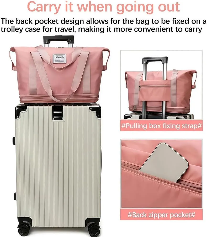 Kulken Travel Bag with Wheels, Expandable Foldable Duffle Bag, Large Capacity Wide-Open Weekend Travel Cosmetic Bag (Grey)