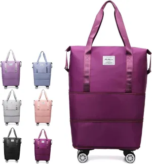 Kulken Travel Bag With Wheels, Large Capacity Travel Bags Universal Wheel, Travel Bag with Removable Wheels (Fushcia)