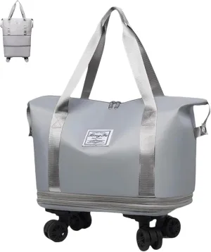 Kulken Travel Bag with Wheels, Large Expandable Foldable Duffel Bag, Waterproof Wet and Dry Separation, Universal Wheel Removable (Gray)