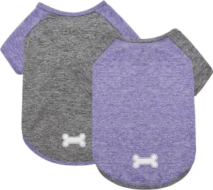 KYEESE 2 Pack Dog Shirts Quick Dry Lightweight Stretchy Dog T-Shirts with Reflective Label Raglan Sleeve Cat Shirts Sun Protection Pet Clothes for Small Dogs, Purple Grey, S