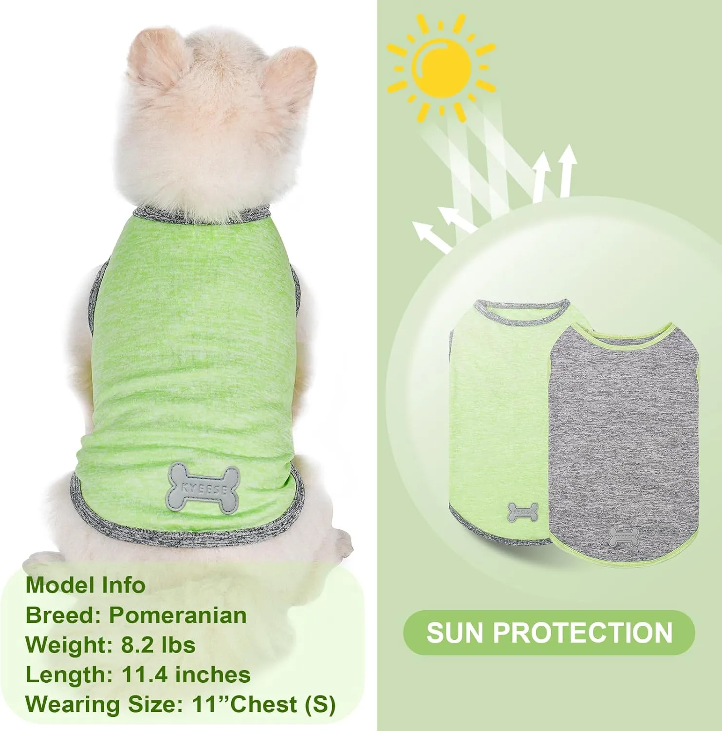 KYEESE 2Pack Dog Shirts Stretchy Sleeveless Vest with Reflective Label Quick Dry Pet Shirt for Small Dogs Sun Protection Dog T Shirt Soft Tank Top Lightweight Pet Clothes, Medium,Green