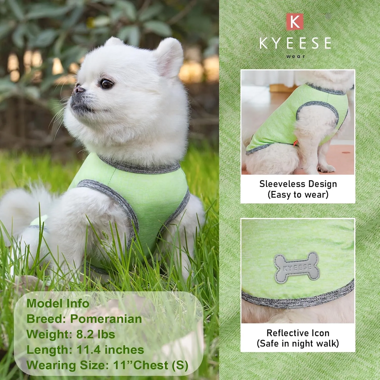 KYEESE 2Pack Dog Shirts Stretchy Sleeveless Vest with Reflective Label Quick Dry Pet Shirt for Small Dogs Sun Protection Dog T Shirt Soft Tank Top Lightweight Pet Clothes, Medium,Green