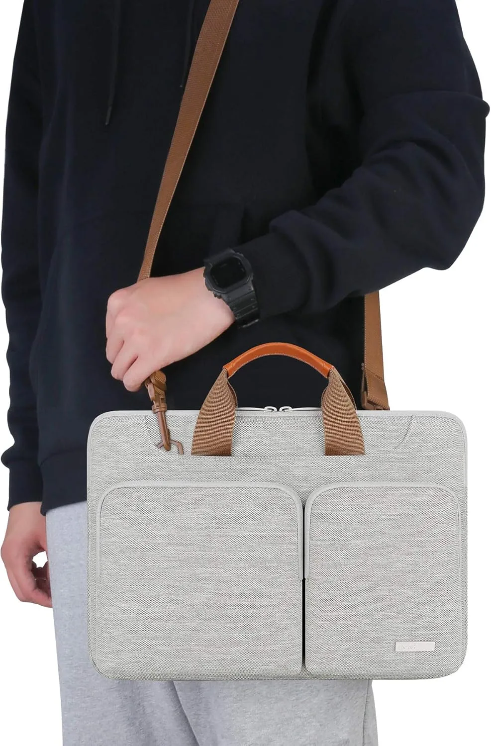 Lacdo 360° Protective Laptop Shoulder Bag, 16 inch Laptop Bag for 16 inch New MacBook Pro M4/M3/M2 /M1 Pro Max A3403 A3186 A2991 A2780 A2485 2024-2019, 15" Surface Laptop 7th Copilot PC Computer, Gray