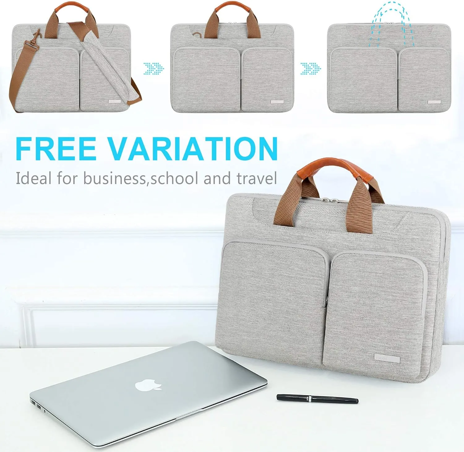 Lacdo 360° Protective Laptop Shoulder Bag for 13 inch New MacBook Air M4 A3240 2025, M3 A3113, M2 A2681, M1 A2337 A2179 A1932 2024-2018 | 13 inch MacBook Pro M2 M1 A2338 A2251 A2289 Computer Bag, Gray