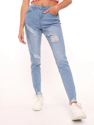 Ladies Bleach Abrasion Skinny Denim Jean