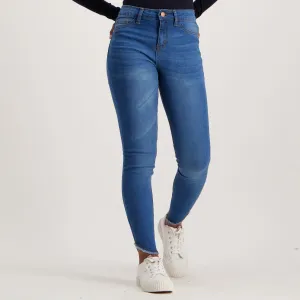 Ladies Periwinkle Abrasion Skinny Denim Jean