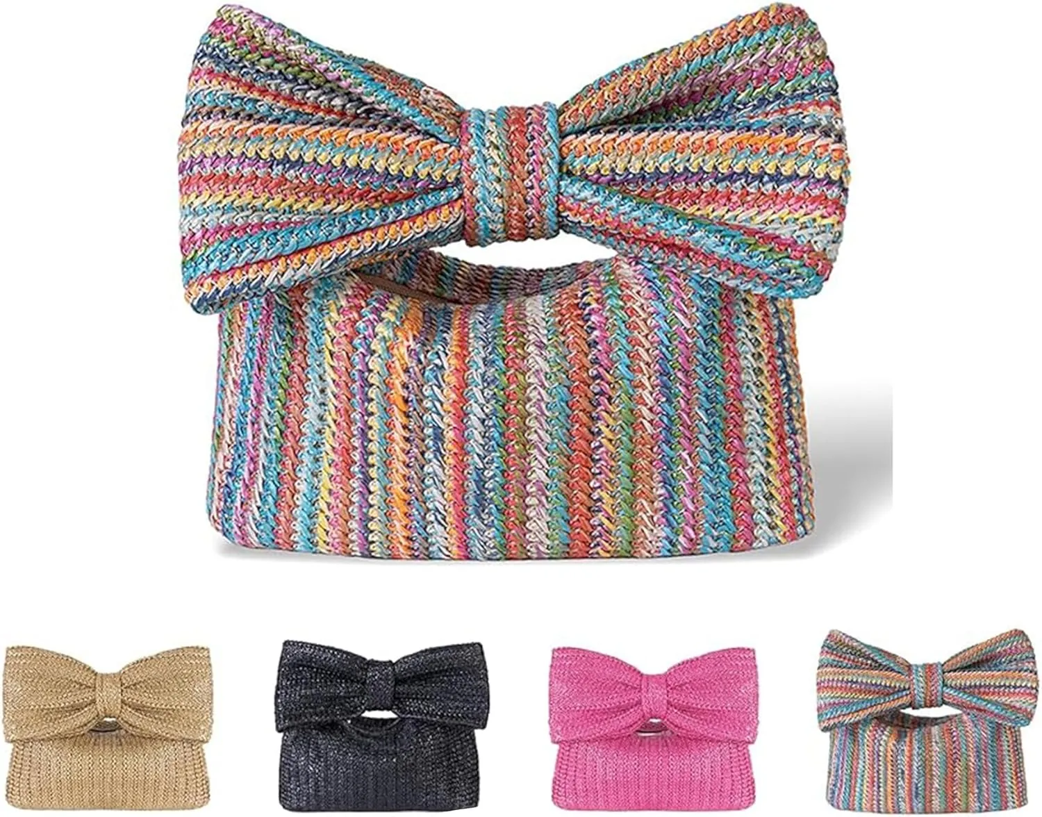 Ladies Straw Bow Purse Summer Clutch Bag Holiday Beach Handbag Formal Party Wedding 2024 New