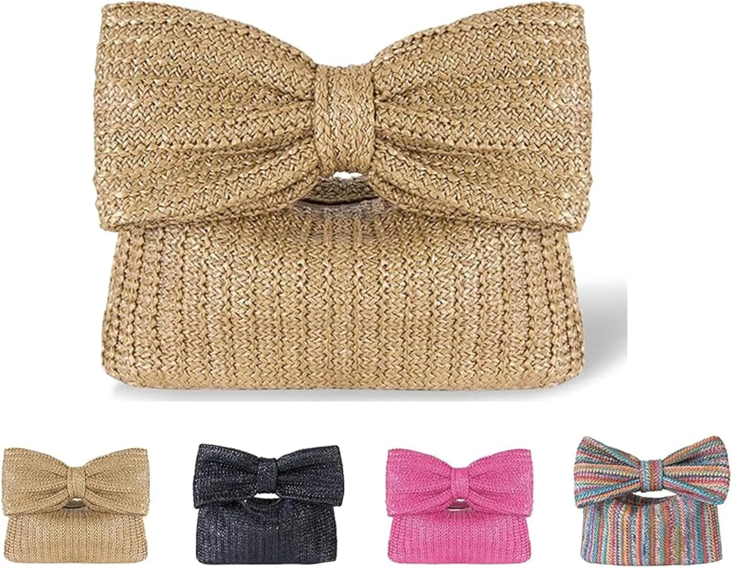 Ladies Straw Bow Purse Summer Clutch Bag Holiday Beach Handbag Formal Party Wedding 2024 New