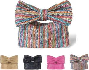 Ladies Straw Bow Purse Summer Clutch Bag Holiday Beach Handbag Formal Party Wedding 2024 New