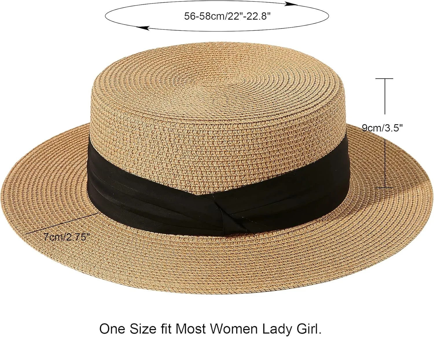 Lanzom Sun Hats for Women Wide Brim Straw Boater Hat Foldable Packable Beach Hat for Summer Fit Size 6 8/7-7 1/4
