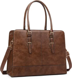 Laptop Bag for Women Leather Work Tote 15.6 Inch Laptop for Computer Bag Waterproof Business Office Professional Large Capacity Handbag Shoulder Bag