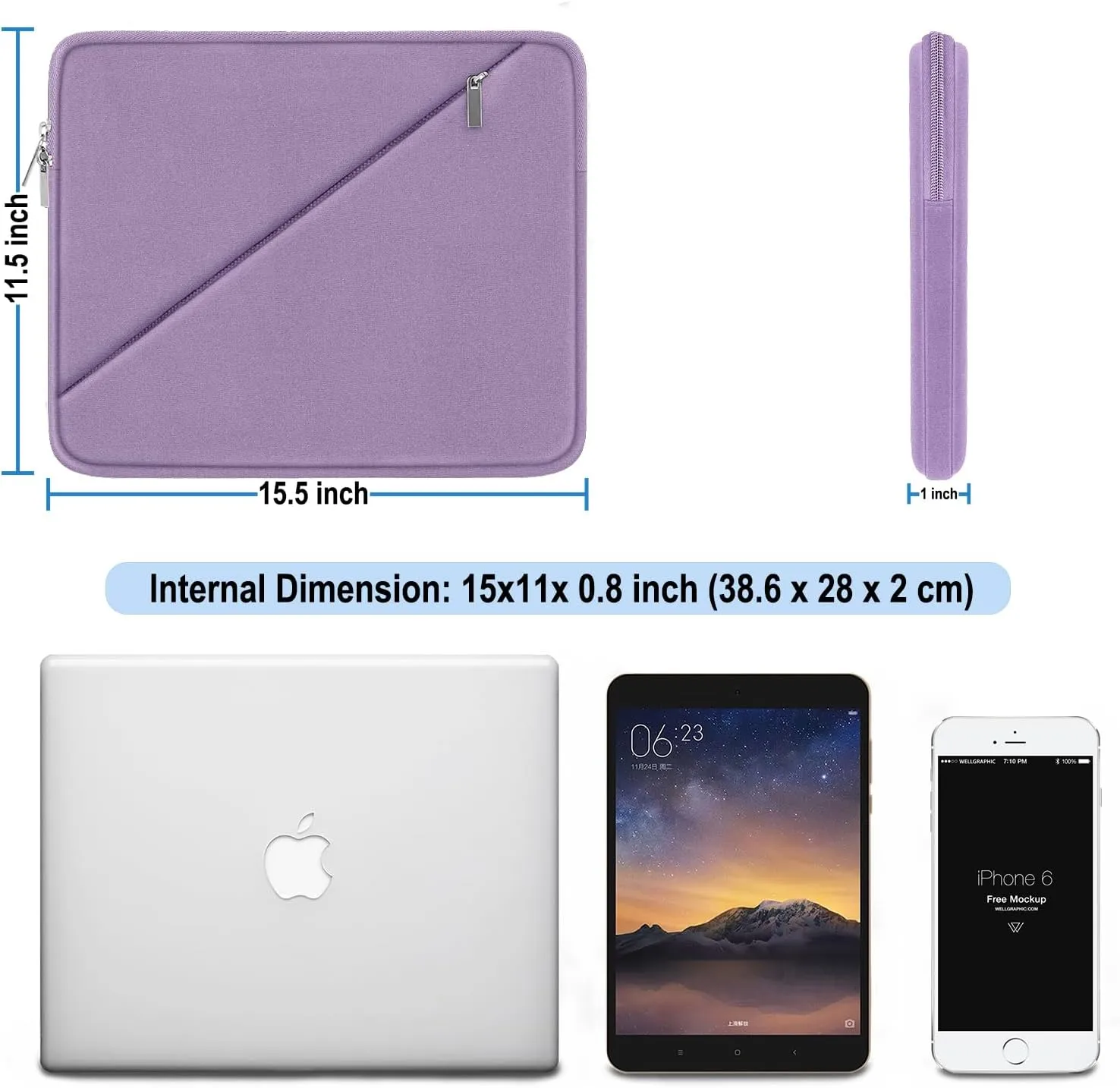 Laptop Case 15.6 inch, Traveling Carrying Computer Bag with Zippered Pocket, Shockproof Protective Laptop Sleeve Compatible for Apple Notebook, HP, Dell, Acer, Asus, Lenovo, Light Purple