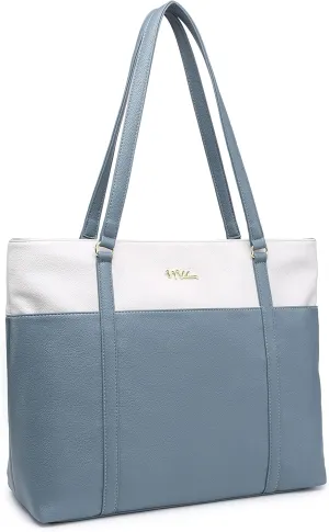 Laptop Leather Tote Bag for 15.6 inch Notebook Travel Work Carrying Bag with Smart Trolley Strap Design - Duke Gray