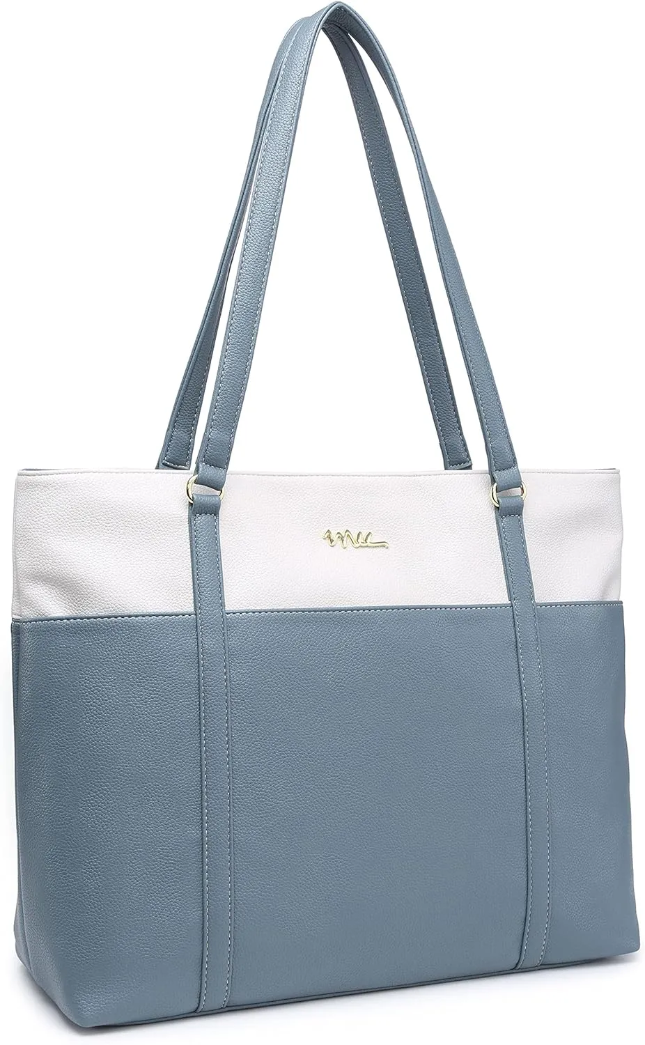 Laptop Leather Tote Bag for 15.6 inch Notebook Travel Work Carrying Bag with Smart Trolley Strap Design - Duke Gray