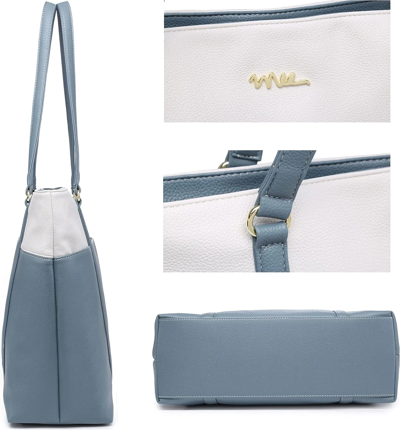 Laptop Leather Tote Bag for 15.6 inch Notebook Travel Work Carrying Bag with Smart Trolley Strap Design - Duke Gray