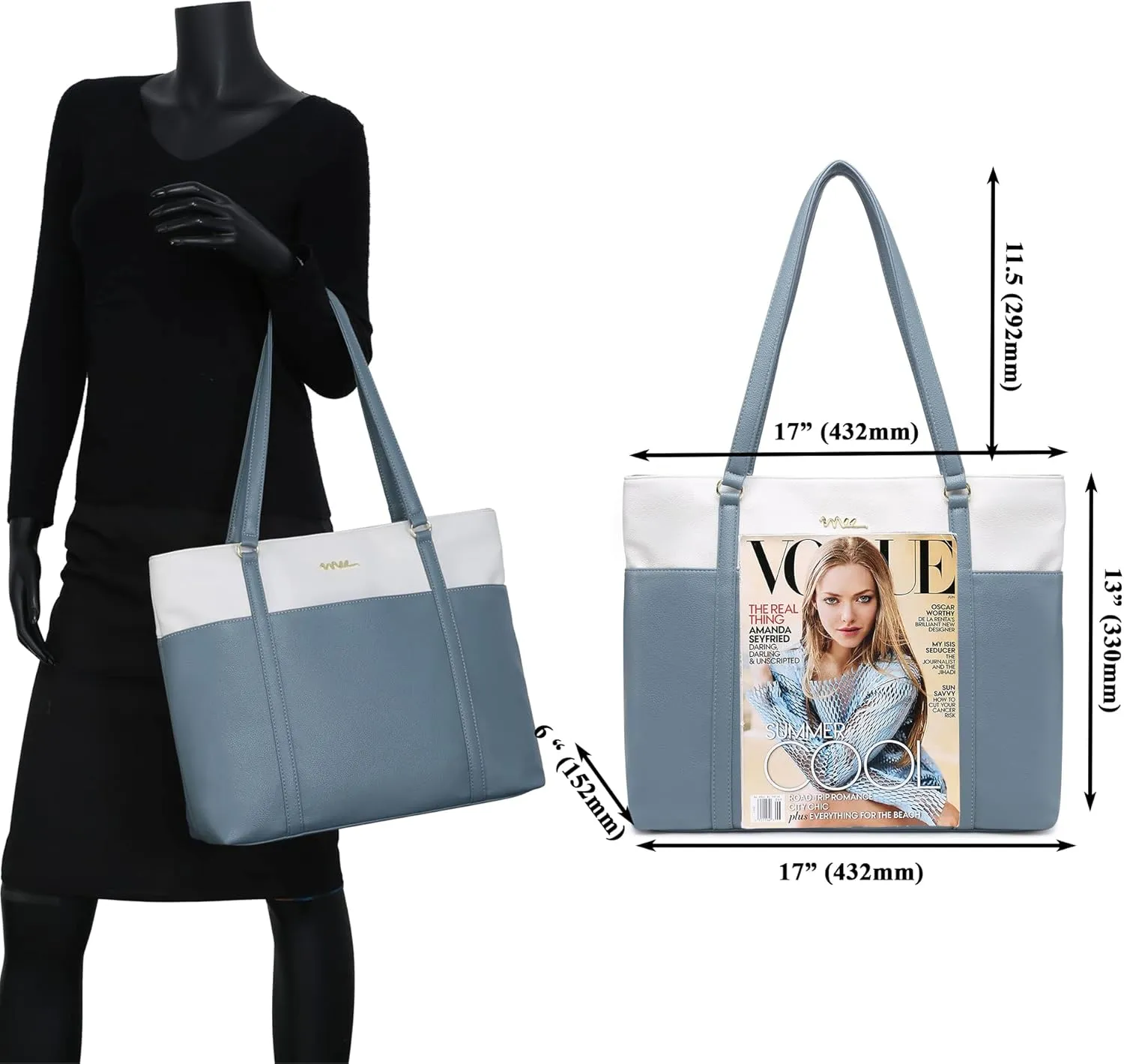 Laptop Leather Tote Bag for 15.6 inch Notebook Travel Work Carrying Bag with Smart Trolley Strap Design - Duke Gray