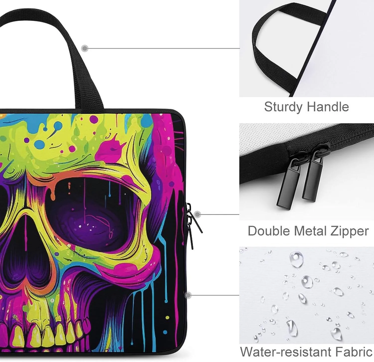Laptop Shoulder Bag Laptop Bag Computer Bag Color Skull Art Messenger Bag for Unisex