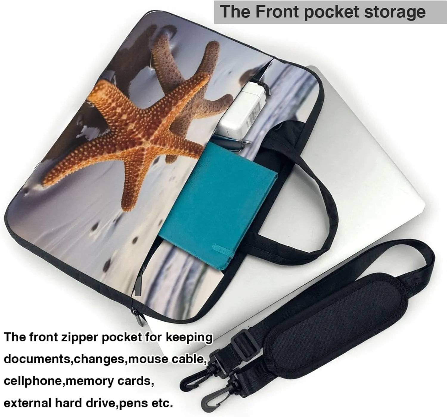 Laptop Shoulder Bag Laptop Bag Computer Bag Starfish on the beach Messenger Bag for Unisex
