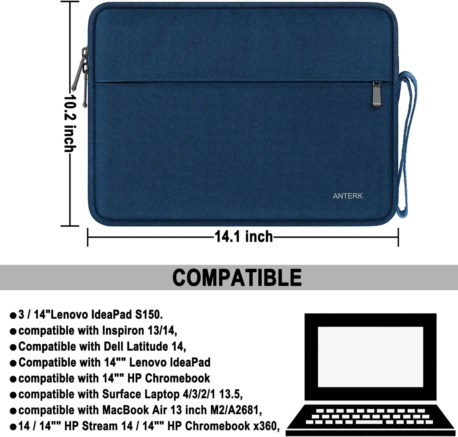 Laptop Sleeve Case 14 Inch, Water Resistant Traveling Computer Cover with Handle, Shockproof Protective Carrying Laptop Bag Compatible for 14 Inch MacBook Air/Pro, HP, Dell, Lenovo, Blue
