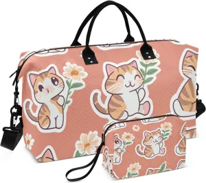 Large Bag Weekender Duffel Bag Gym Sports Duffel Bags with Toiletry Bag for Business Trips 2 Pcs Set All Saints' Day Bengal Cats Terracotta