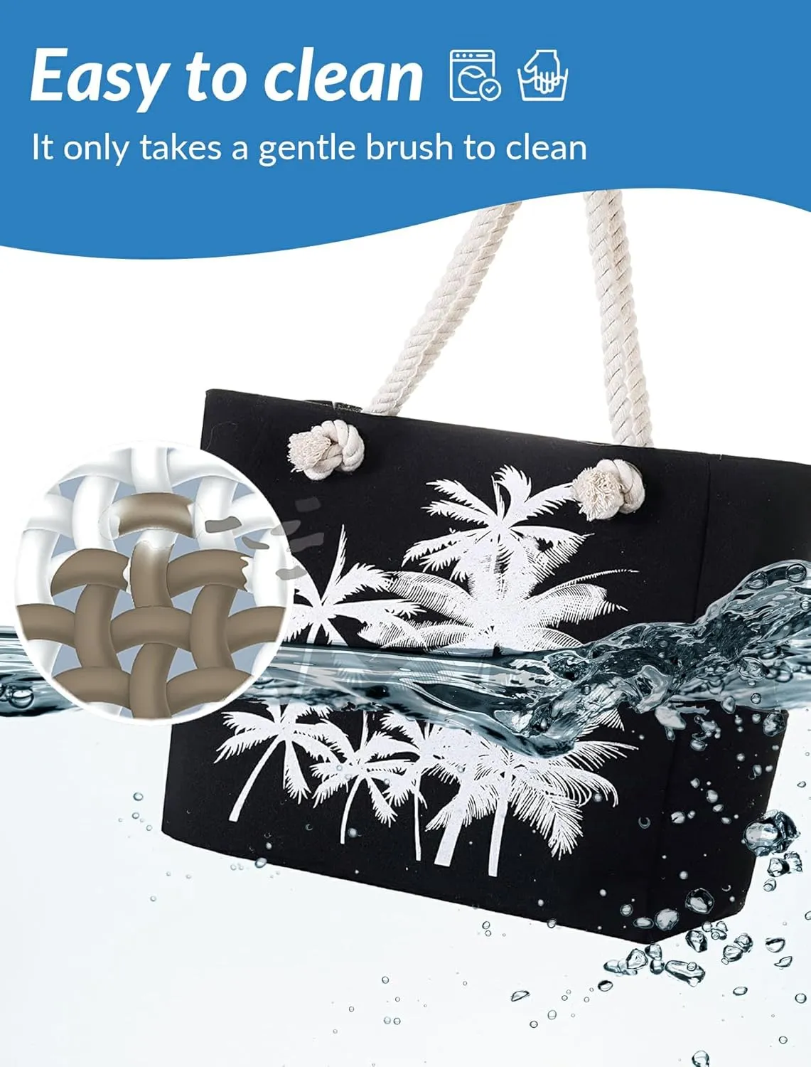 Large Canvas Beach Tote Bag with Zipper Waterproof for Women Swim Travel Swim Pool Shopping Cruise Essentials Gifts