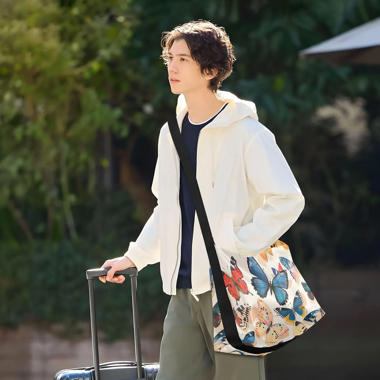 Large Capacity Crossbody Shoulder Bag Handbag Casual Tote Bag With Adjustable Strap Zipper For Men Women