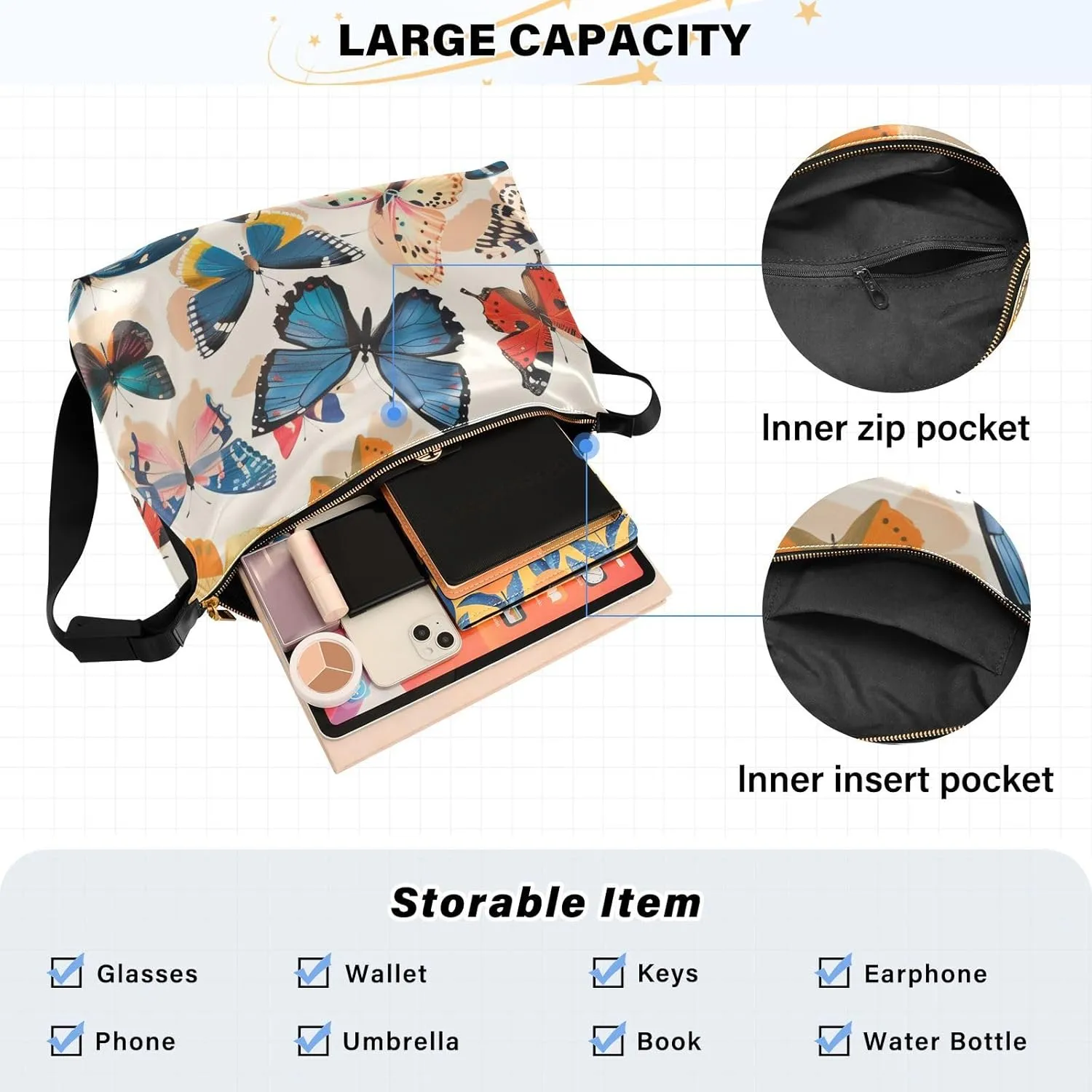 Large Capacity Crossbody Shoulder Bag Handbag Casual Tote Bag With Adjustable Strap Zipper For Men Women