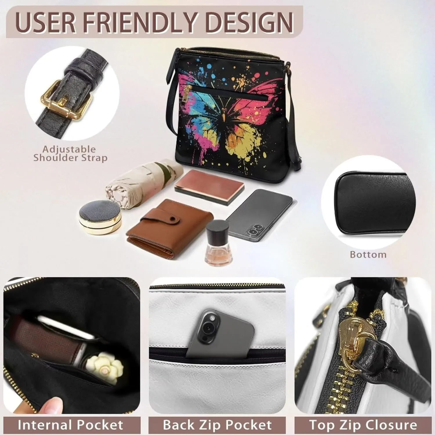 Large Capacity Leather Shoulder Bag with Adjustable Strap for Women