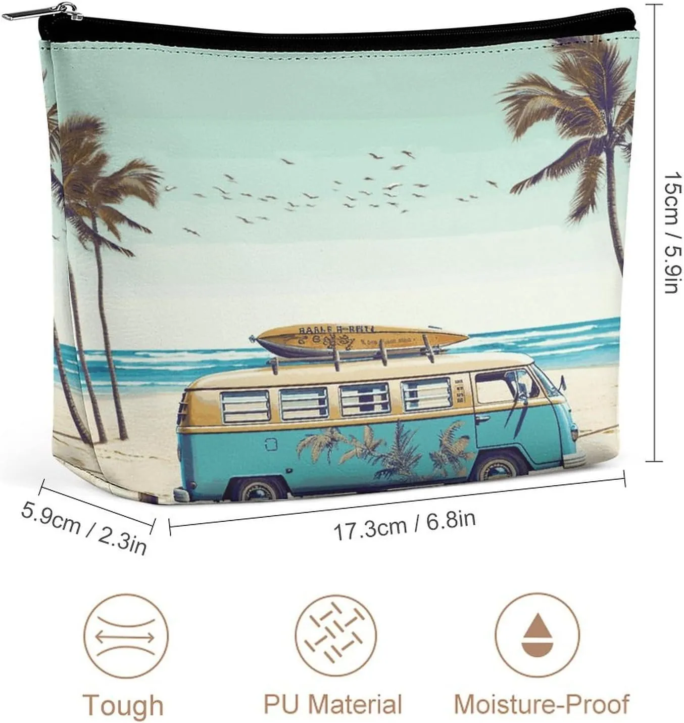 Large Capacity Makeup Bags for Women Portable Leather with Zipper Travelling Makeup Bag Beach Bus Printed