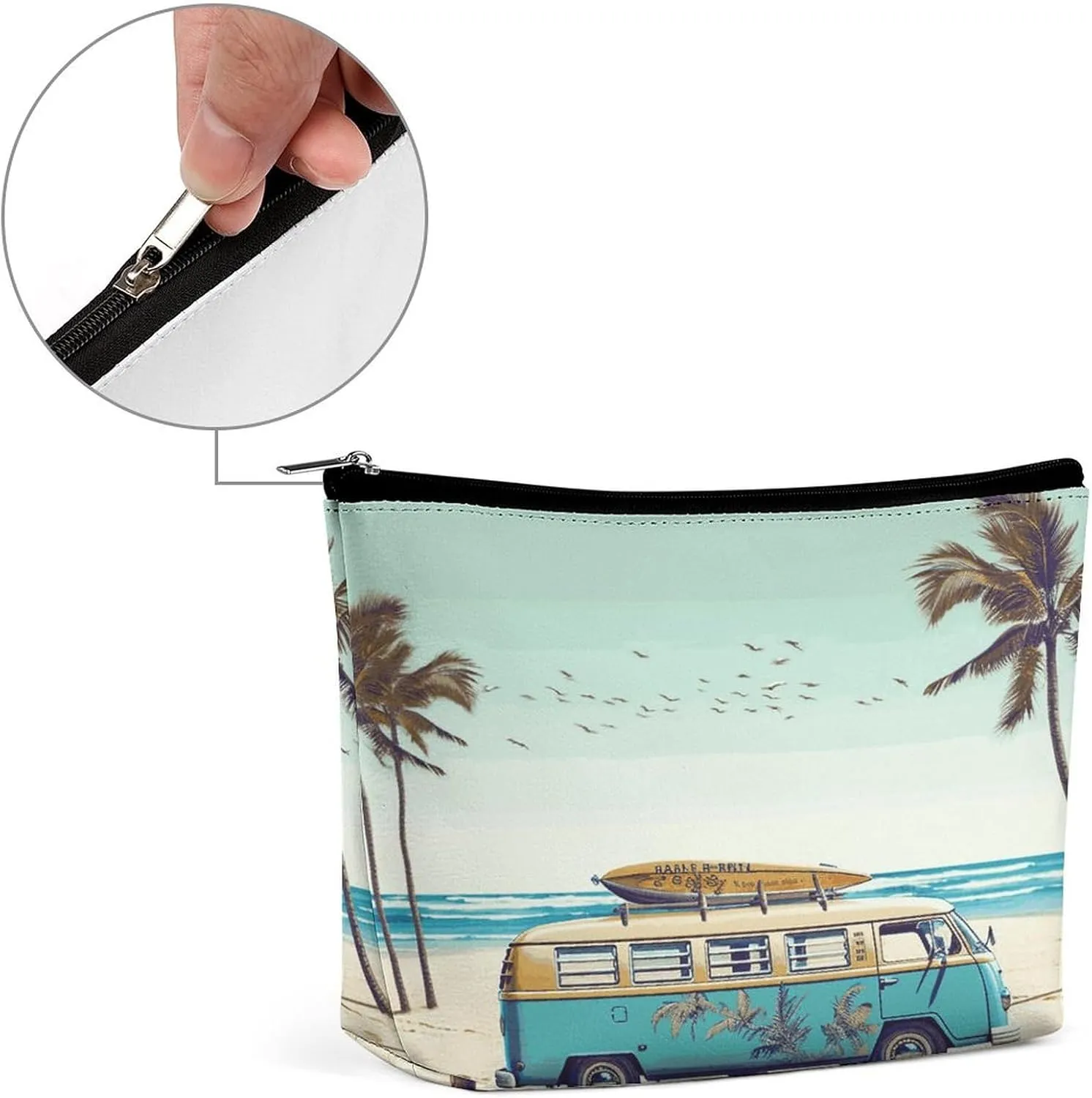 Large Capacity Makeup Bags for Women Portable Leather with Zipper Travelling Makeup Bag Beach Bus Printed