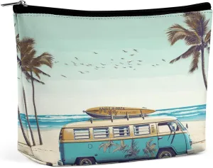 Large Capacity Makeup Bags for Women Portable Leather with Zipper Travelling Makeup Bag Beach Bus Printed