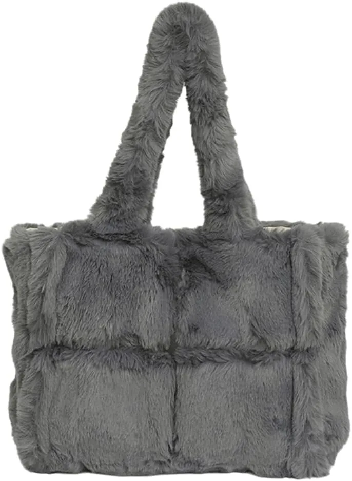Large Capacity Soft Plush Bag for Women Winter Fleece Shoulder Purse Handbag Spacious for Shopping or Casual Outings