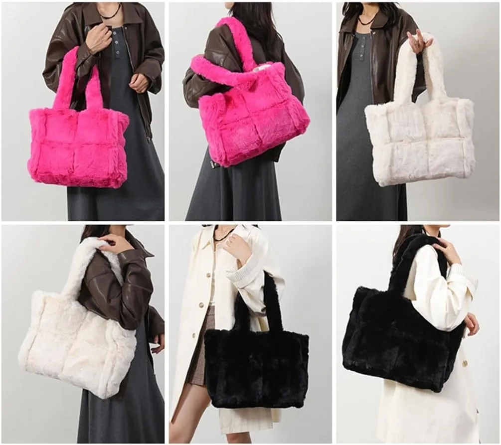 Large Capacity Soft Plush Bag for Women Winter Fleece Shoulder Purse Handbag Spacious for Shopping or Casual Outings