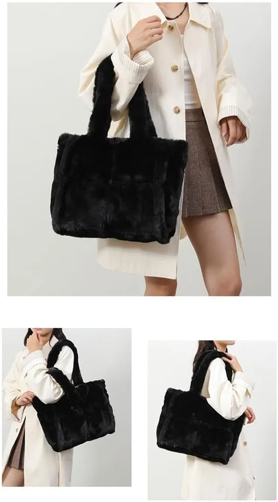 Large Capacity Soft Plush Bag for Women Winter Fleece Shoulder Purse Handbag Spacious for Shopping or Casual Outings