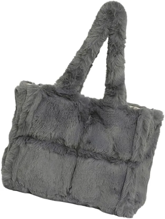 Large Capacity Soft Plush Bag for Women Winter Fleece Shoulder Purse Handbag Spacious for Shopping or Casual Outings