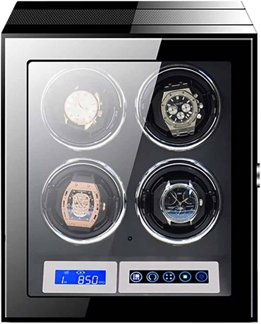 Large Capacity Watch Winder with LCD Screen and Remote Control Wooden Storage Box for 9 12 24 Watches Wood Shell Piano Self Winding Watch Rotator Box