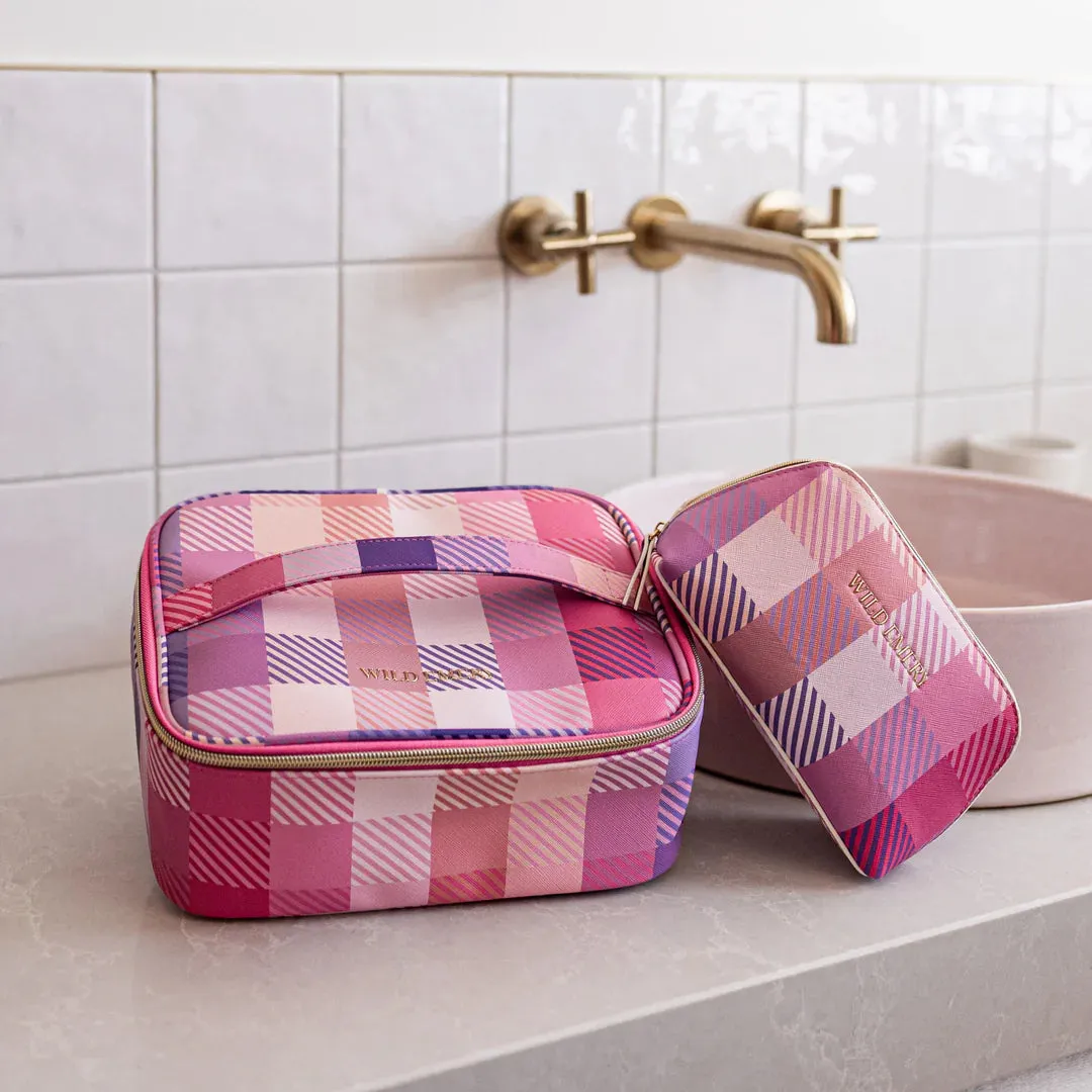 Large Pink Check Toiletry Bag