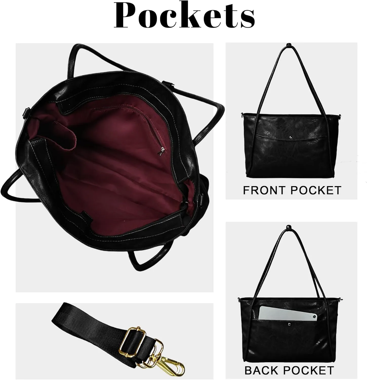 Large Tote Bag for Women Work with Zipper Vegan Leather Shoulder Bags Travel Hobo Bags for Women Weekender Bags