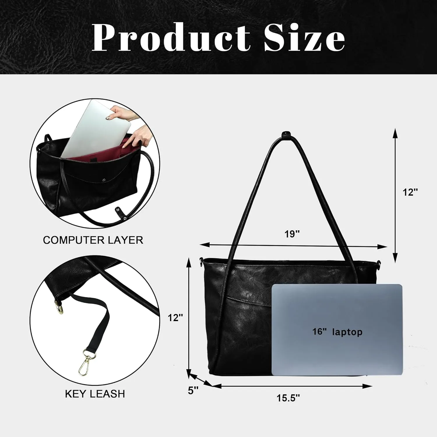 Large Tote Bag for Women Work with Zipper Vegan Leather Shoulder Bags Travel Hobo Bags for Women Weekender Bags