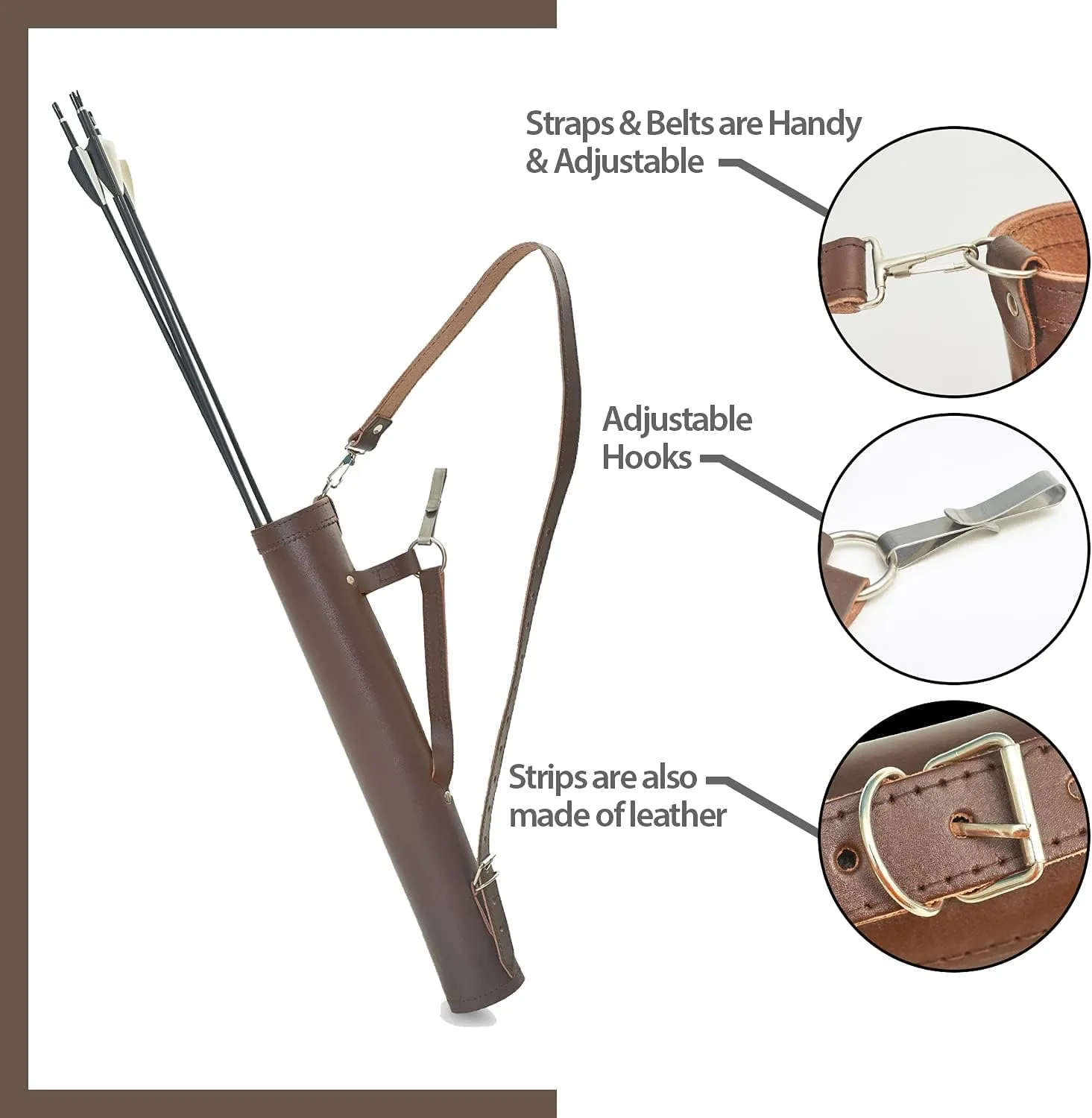 LC's Archery Back Arrow Quiver -Genuine Leather Arrow Quiver-Traditional Handmade Quiver for Arrows for Hunting & Target Practicing-Adjustable Lightweight & Comfortable